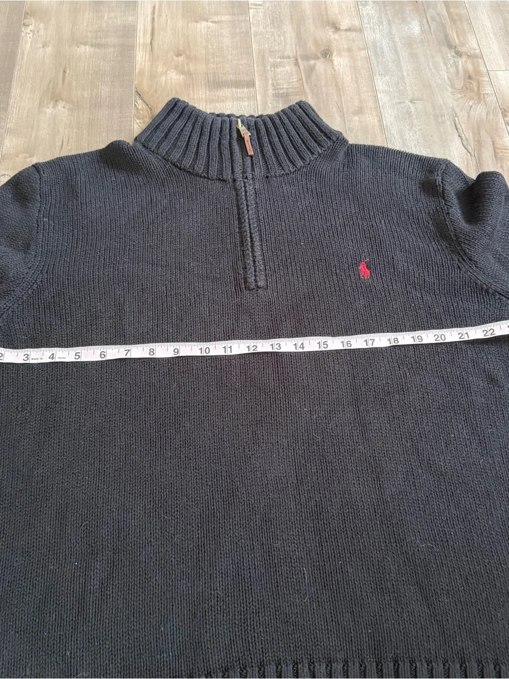 Polo Ralph Lauren Quarter Zip Cable Knit Sweater Men XXL Black Red Pony Pullover
